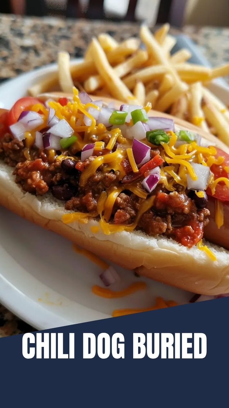 A loaded chili dog with a generous topping of chili and cheese.