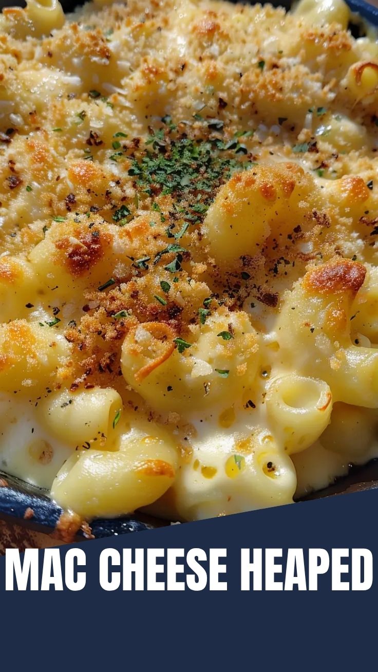 A close-up of creamy mac and cheese in a golden-brown casserole dish