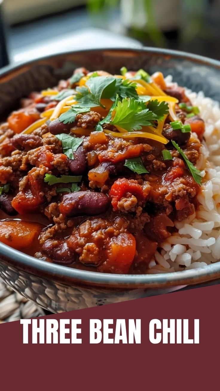 A hot bowl of hearty chili con carne garnished with fresh cilantro
