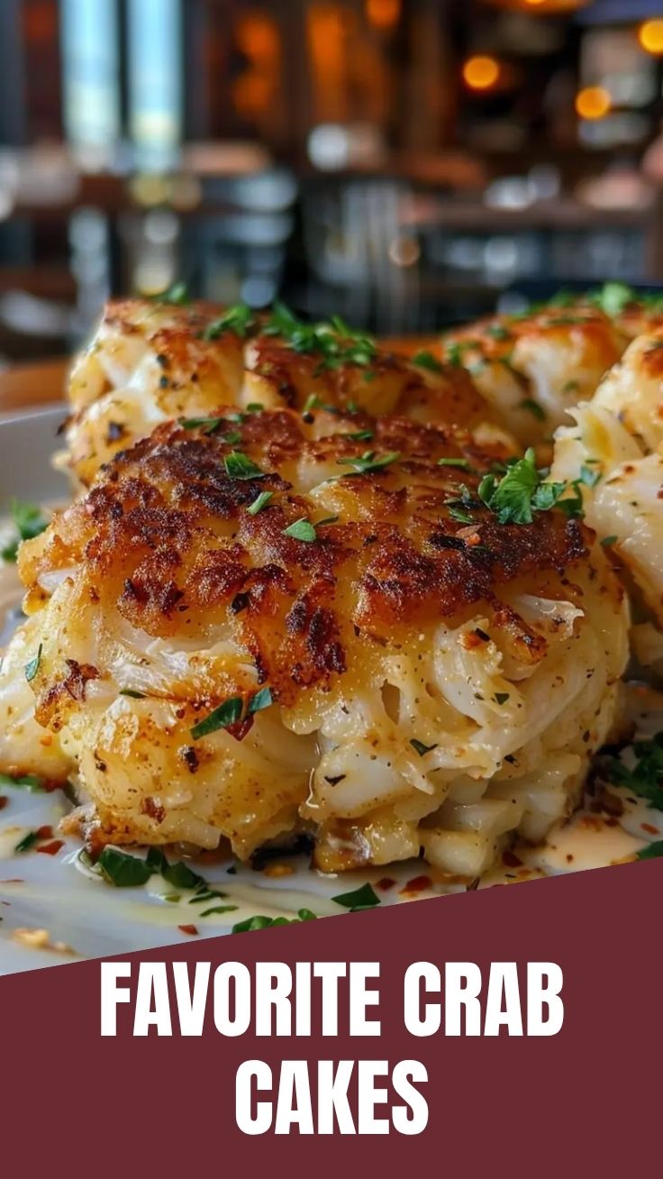 Platter of golden brown Maryland style crab cakes, perfectly seared.