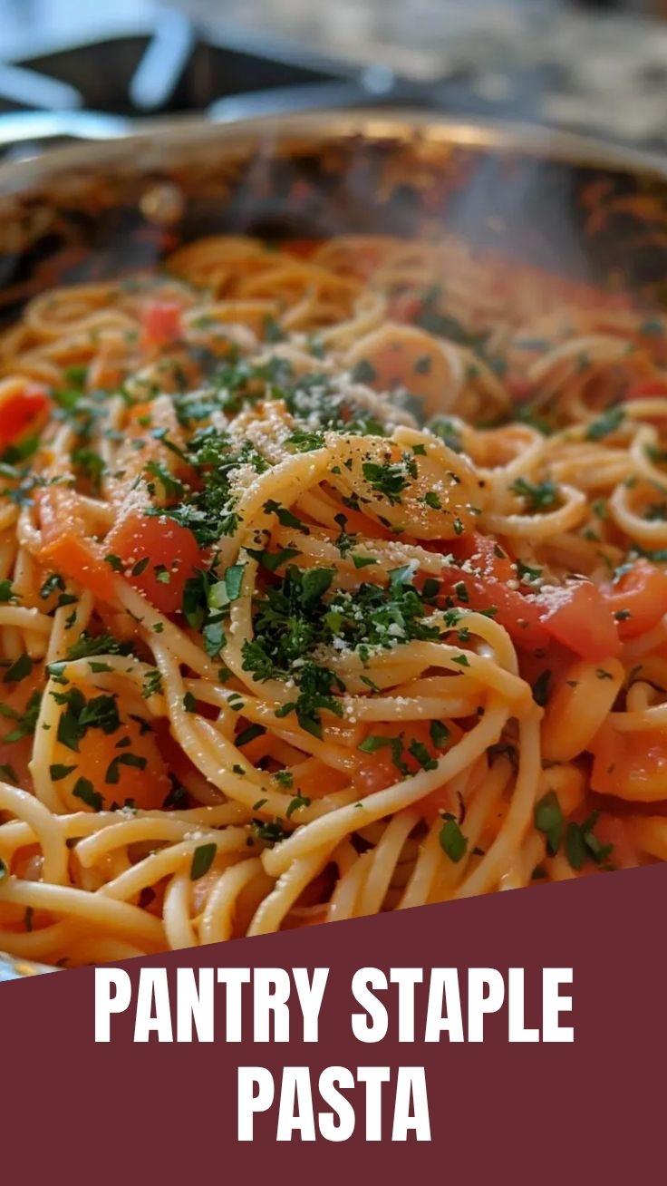 A steaming bowl of one pot pasta served on a kitchen counter.