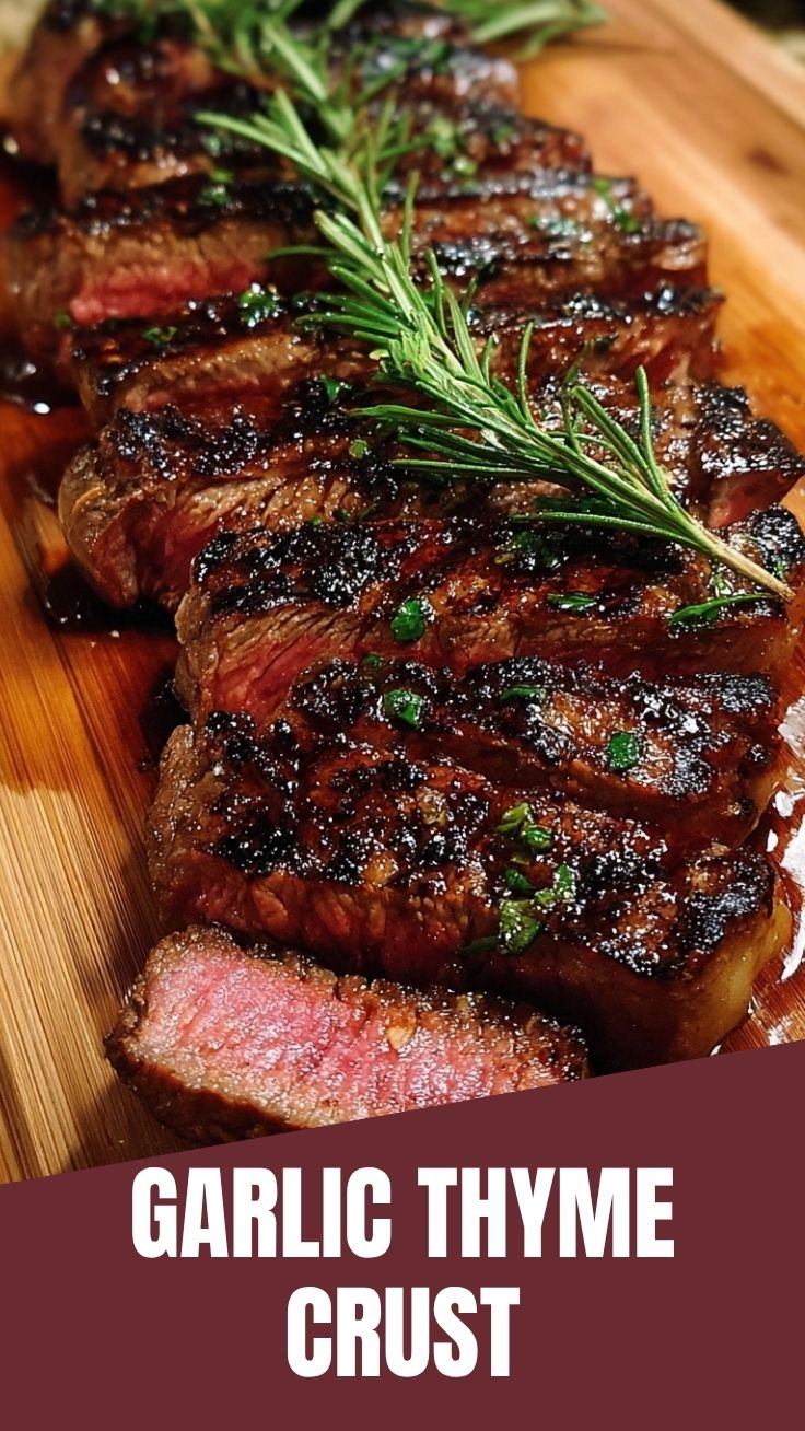 A perfectly cooked pan-seared ribeye steak resting on a cutting board