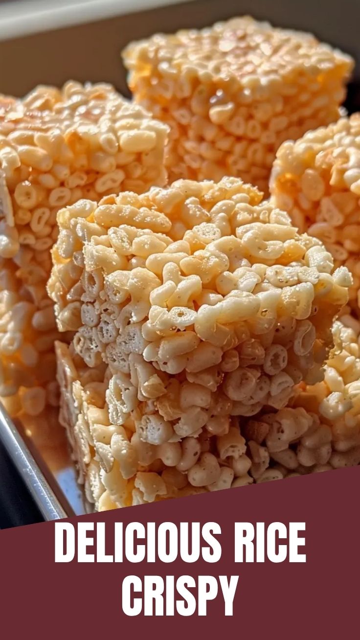 A close-up of perfectly textured Rice Crispy Treats stacked artfully.