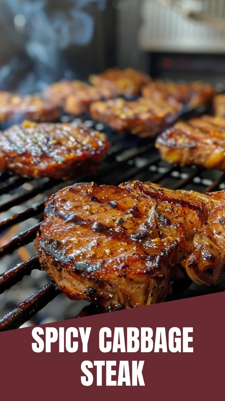 A thick slice of roasted cabbage steak, golden brown and perfectly cooked.