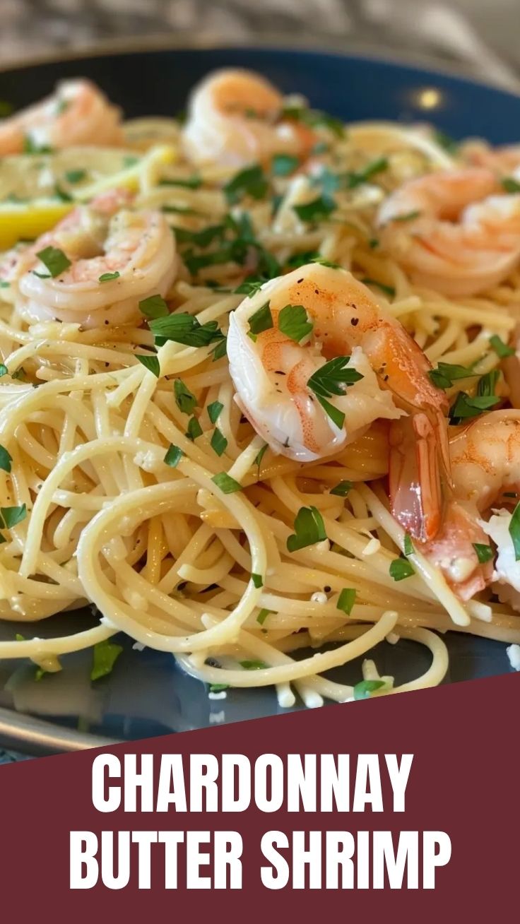 A generous serving of shrimp scampi pasta with succulent shrimp.