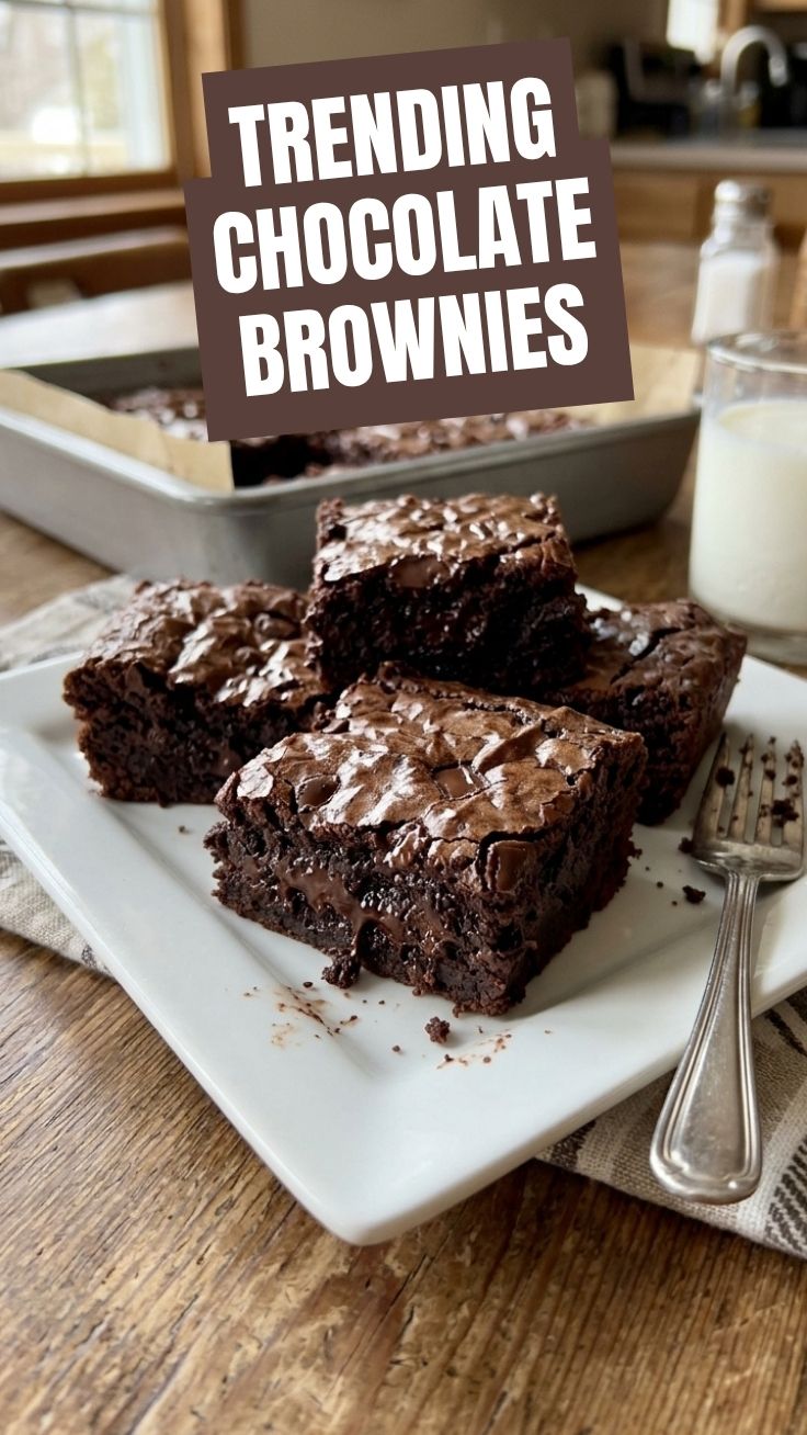 A plate of delicious chocolate brownies with a rich, dark color and crinkly tops.