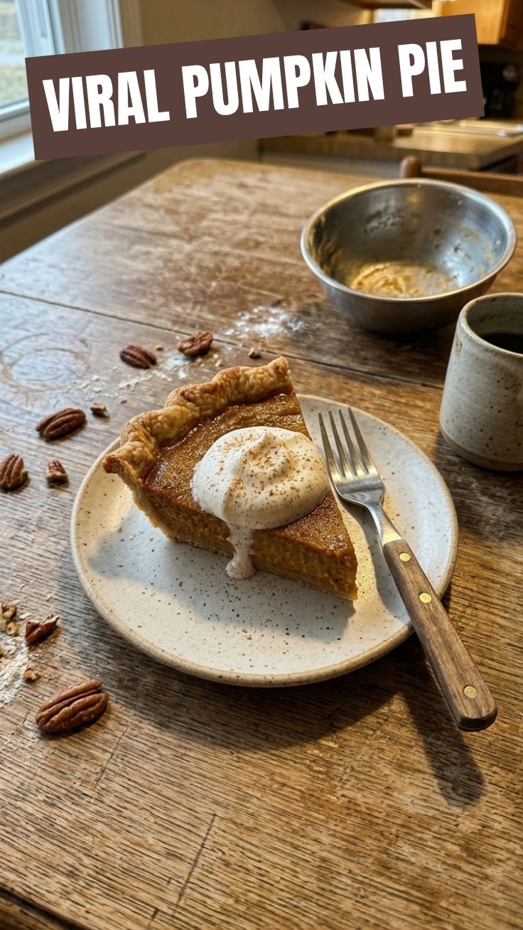 A freshly baked pumpkin pie with a golden-brown crust