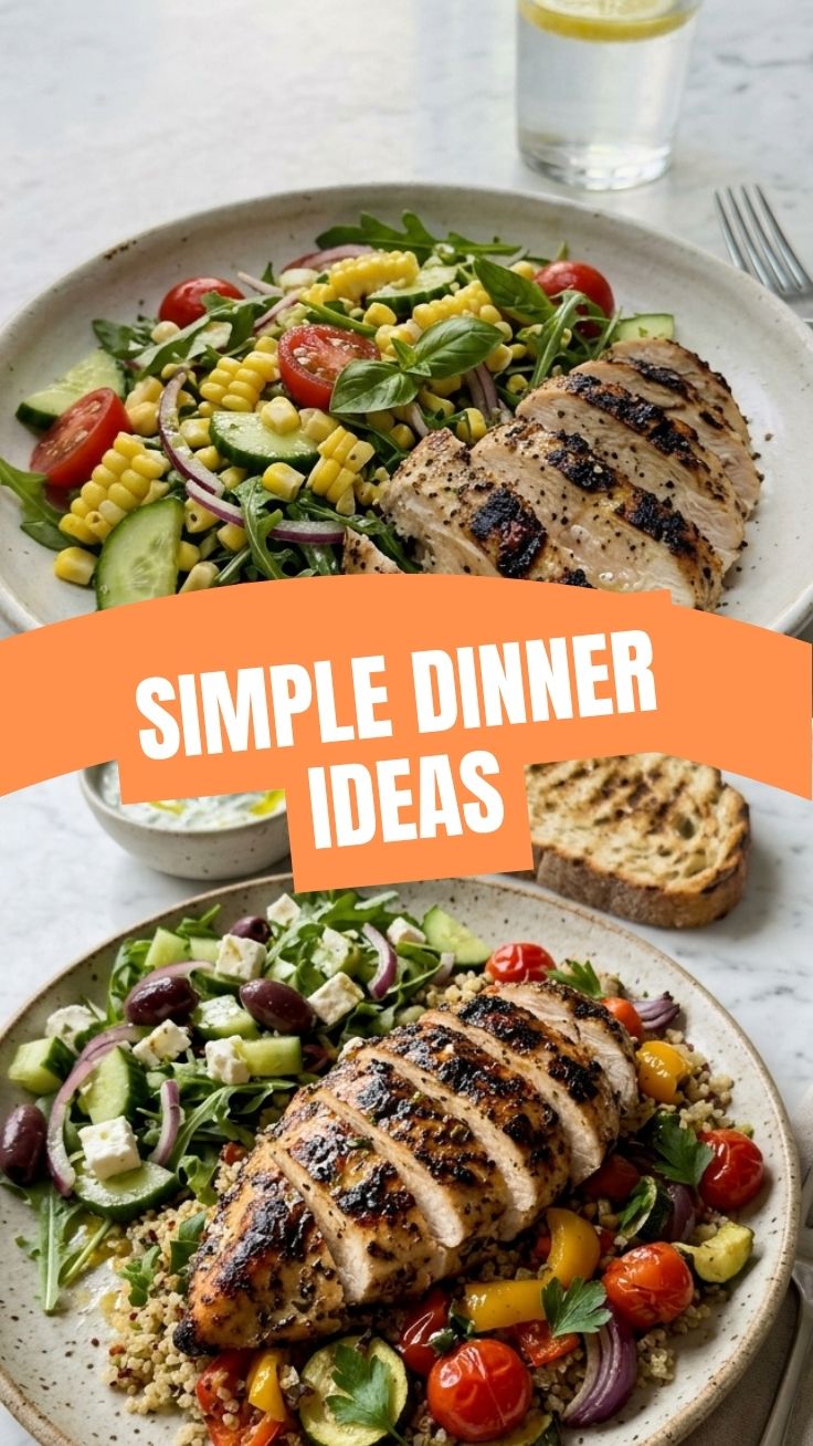 Collection of various high protein summer dinner ideas served in bowls