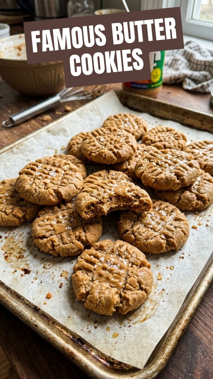 Close-up of freshly baked peanut butter cookies with crisscross marks