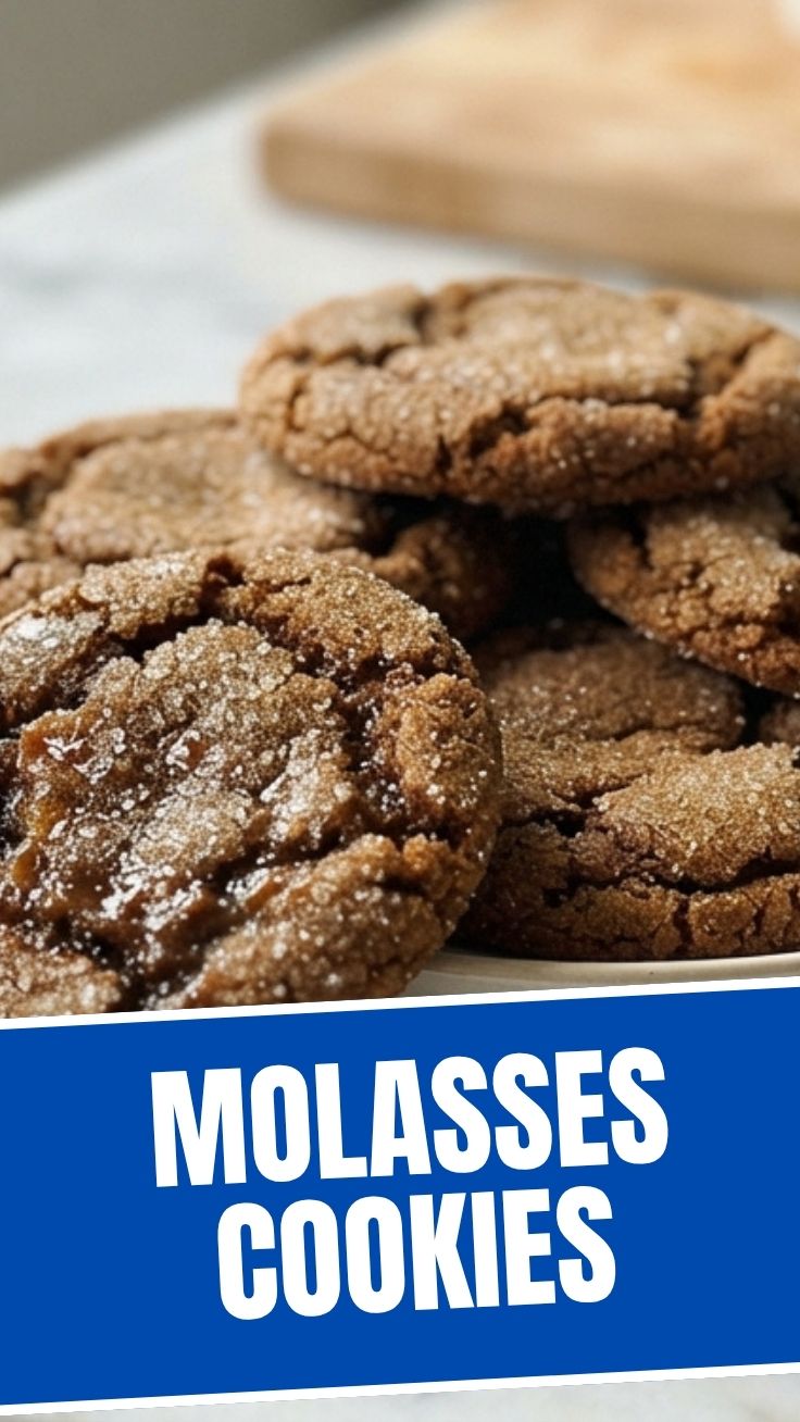 A plate of freshly baked chewy molasses cookies for a cozy treat.
