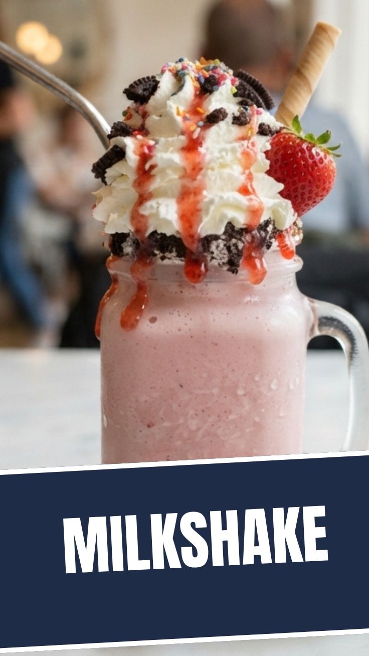 A refreshing milkshake served in a tall glass with a straw