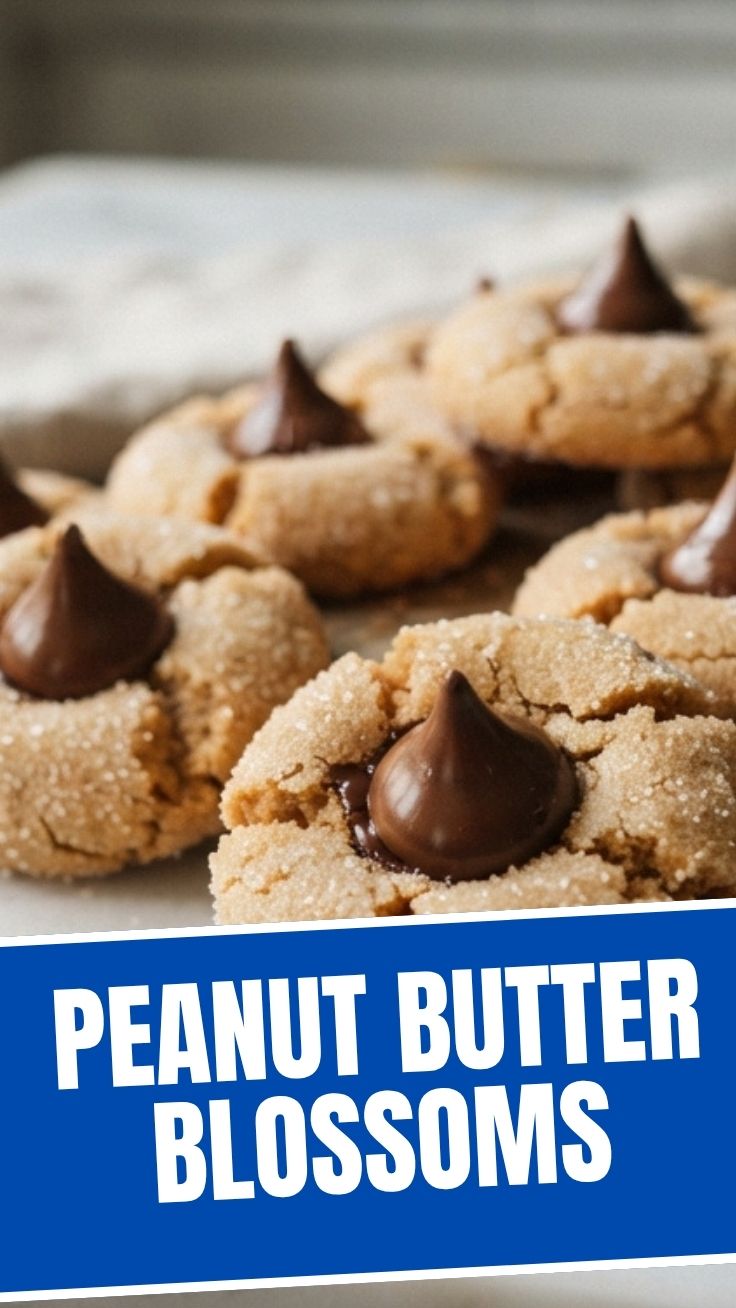 Freshly baked peanut butter blossoms with chocolate Kiss centers