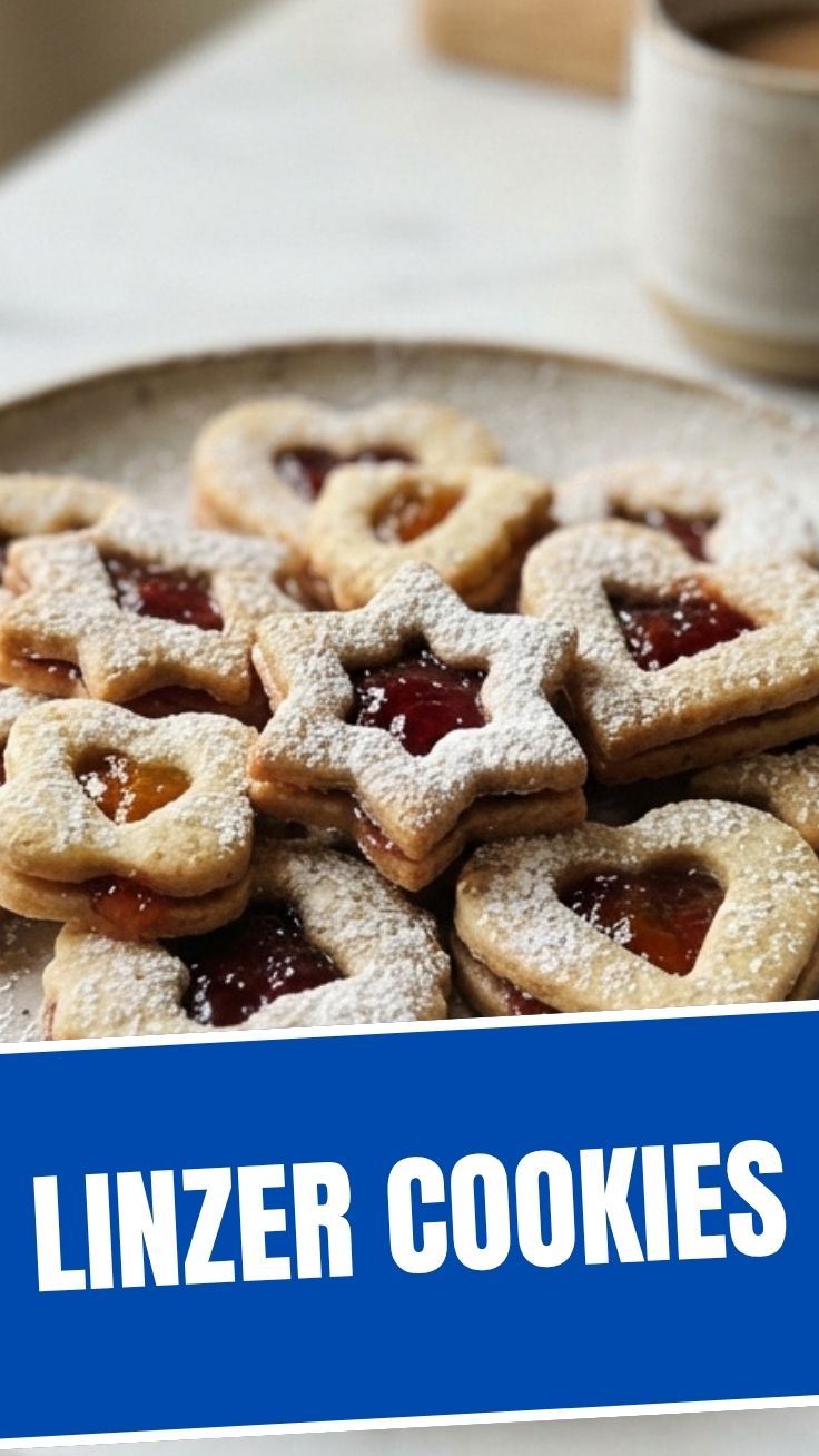A plate of classic Linzer cookies with a jam filling
