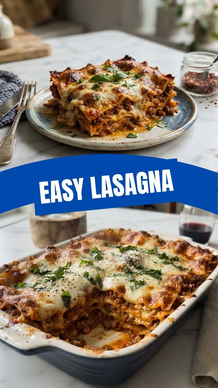 A freshly baked lasagna with bubbling cheese and rich tomato sauce