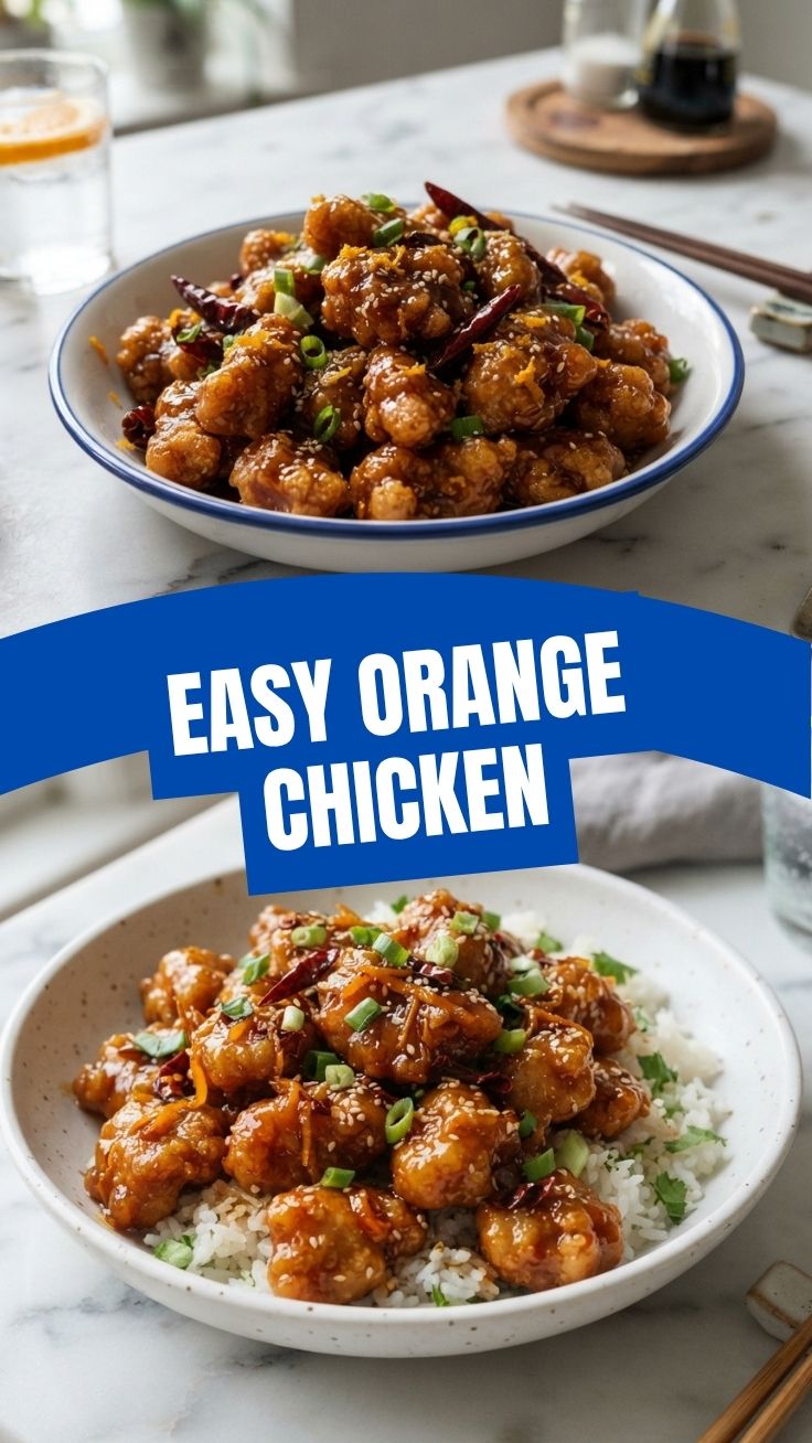 A serving of savory orange chicken garnished with green onions